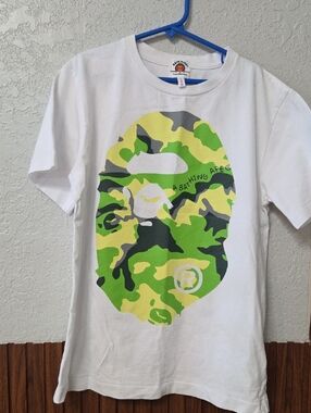 A Bathing Ape Kids' White Camo Face Logo Tee